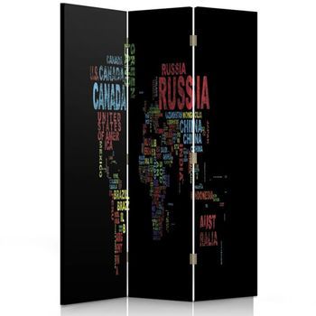 Biombo World Map - Separador De Ambientes Cm. 110x150 (3 Paneles)