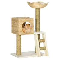 pawhut arbol rascador para gatos medianos 1005 cm con cama superior cueva de totora postes de sisal   aosom espana