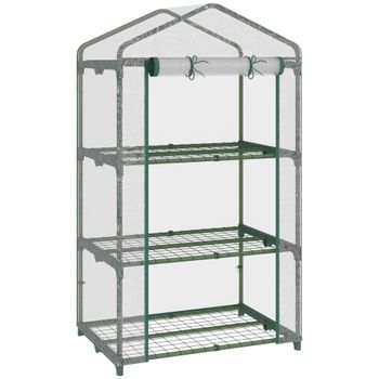Outsunny Invernadero de Jardín con 3 Estantes Metálicos y Puerta Enrollable Vivero Casero de Terraza Exterior 69x49x125 cm Transparente   Aosom España