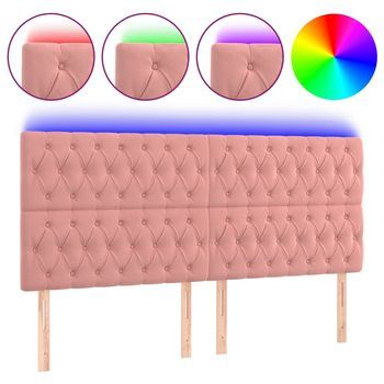 Cabecero Con Luces Led Terciopelo Rosa 200x7x118/128 Cm