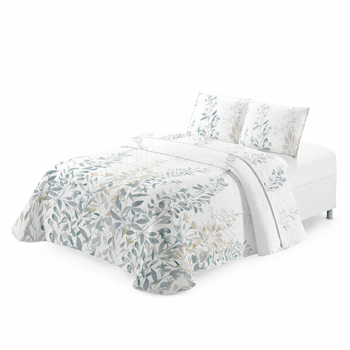 🛏️ DECOCASA Colcha Bouti Acolchada Ligera Estampado Floral – Tonos Verde y Beige