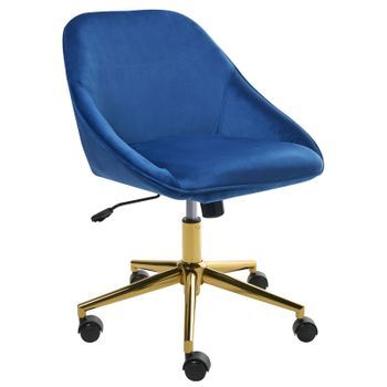 Silla De Oficina De Terciopelo Elegante Función Giratoria Ajustable Patas De Metal Azul Marino Bardsdale