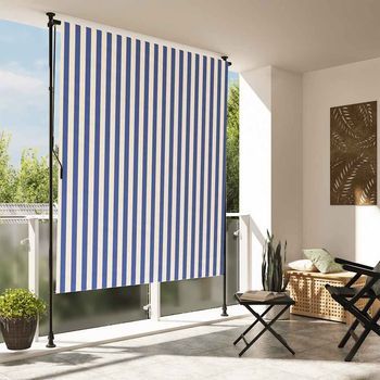 Persiana Enrollable - Toldo Para Exterior - Poliéster Y Acero - Azul Y Blanco (150x270cm)