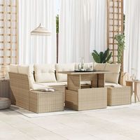 conjunto de sofa de jardin de 7 piezas con cojines beige de ratan poliester v2314 unico  beige