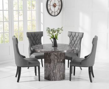 Crema Grey Round Marble Dining Table with Freya Chairs