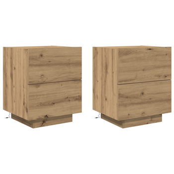 Pack 2 Uds Mesitas De Noche | Mesilla De Noche | Cabinete De Noche Luces Led Roble Artisan 45x40x55 Cm Cfw25850