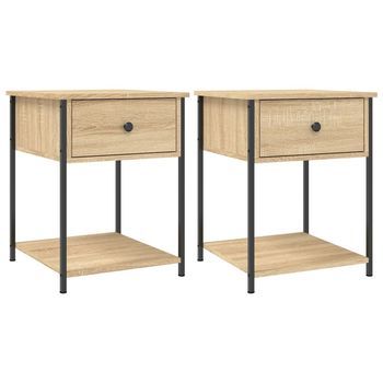 Juego De 2 Mesitas De Noche - Mesillas Madera Ingeniería Roble Sonoma 44x45x58 Cm Mc6166