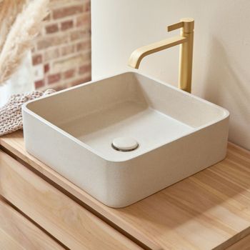 Lavabo cuadrado de terrazo color crema an. 39 cm