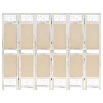 Biombo Divisor De 6 Paneles De Tela Color Crema 210x165 Cm Vidaxl