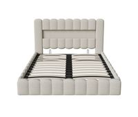 cama tapizada con funcion de carga usb y cabecero con canape led cama doble hidraulica con canape 160x200cm somier de laminas de madera cama con somier de laminas de estructura metalica lino beige