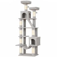 pawhut arbol rascador para gatos 204 cm multinivel con 2 cuevas hamaca 2 camas postes de sisal escalera y 2 bolas gris claro   aosom espana