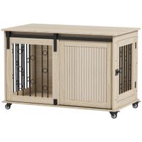 pawhut jaula para perros medianos y grandes mesa auxiliar moderna con 2 puertas y cierre 100x56x65 cm roble   aosom espana