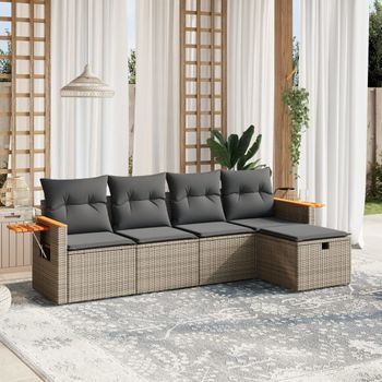 Conjunto De Sofás Jardín Con Cojines 5 Uds | Mueble Jardin Mesa Y Sillas Ratán Sintético Gris Cfw306635