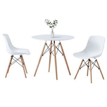 Conjunto Cocina Mesa Round Tower Y 2 Sillas Melamina Blanco Y Madera Claro