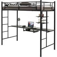 costway cama alta con escritorio cama alta individual estructura de hierro negro 200 x 95 x 181 cm