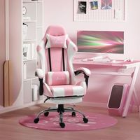 silla gaming rosa y blanca reclinable 135 altura regulable y reposapies
