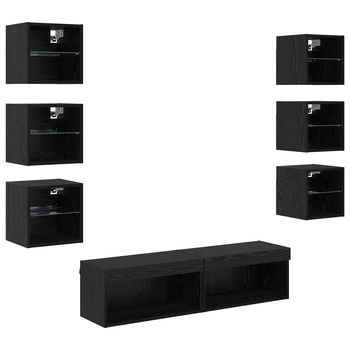 Mueble De Tv 8 Uds. Roble Negro Cristal Vidaxl