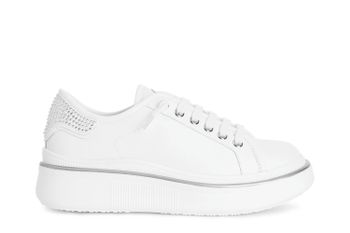 zapatilla de piel con micro pedrería. white 38