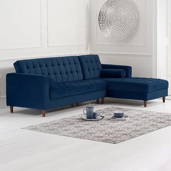 Atlantic Blue Velvet 3 Seater Right Facing Corner Chaise Sofa