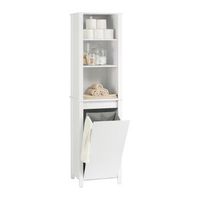armario alto bano mueble columna de bano con 3 estantes y 1 cesto 45 x 35 x 171 cm blanco bzr102-w sobuy es