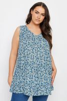 yours top sin mangas con vuelo de flores azules  mujer curvy y tallas grandes yours