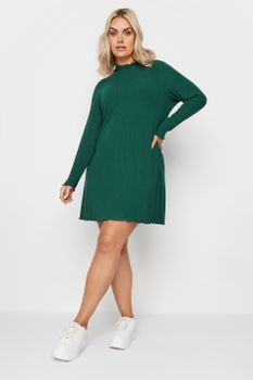 Yours Túnica Verde Pino Manga Larga Con Bordes Ondulados, Mujer Curvy Y Tallas Grandes, Yours