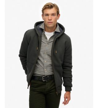 Superdry para hombre. M2014502A Sudadera Borg Lined gris oscuro (XXL), Casual, Algodón, Manga larga