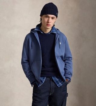Polo Ralph Lauren para hombre. 710881517523 Sudadera de punto doble y cremallera azul (L), Casual, Algodón, Manga larga
