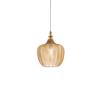 Cleofe - Lámpara Colgante De Cristal Ámbar Transparente Y Latón - Casquillo 1xe27, Estilo Vintage, Ip20, 1xe27 Máx 1x60w, D.24cm, Bombillas Excluidas