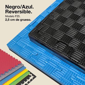 Jowy 25 Piezas (25m2) Tatami Puzzle 2,5cm 100x100cm – Superficie “5 Líneas” Azul/negro
