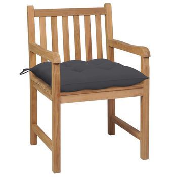 Sillas De Jardín 2 Uds | Silla De Exterior | Sillón Madera De Teca Y Cojines Gris Antracita