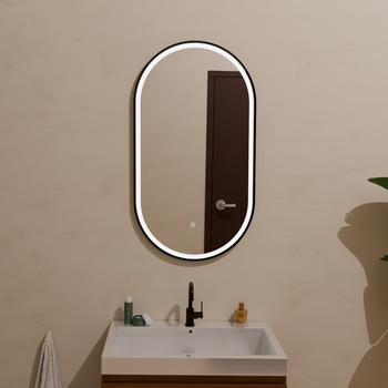 Espejo De Baño Con Luz Led 50 X 90 Cm Negro, Ovalada, Antivaho, 3 Colores Dimmable - Lomazoo Leipzig