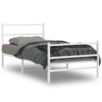 Cama Individual | Cama Para Adultos | Estructura Cama Metal Con Cabecero Y Estribo Blanco 107x203 Cm