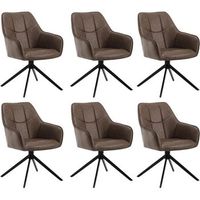 set 6 sillas de comedor giratorias 360 en piel sintetica y metal sillas de cocina con respaldo 45x41x86cm - marron - woltu