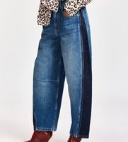 essentiel antwerp para mujer kashba jeans de pernera tipo barril con paneles azul 26 casual algodon denim marino