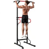 homcom estacion multifuncion para musculacion silla con barra de traccion altura ajustable acero negro y rojo