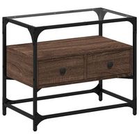 mueble tv  mueble de salon  gabinete de tv cristal y madera ingenieria marron roble 60x35x51 cm
