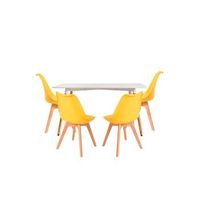 conjunto mesa tower rectangular 120 x 80 cm blanca y pack 4 sillas synk basic - amarillo