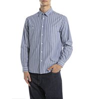 replay para hombre m415300052852 camisa yarn dyed azul m casual clasico poliester manga larga