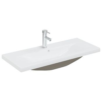 Lavabo De Baño Moderno | Lavabo Empotrado Con Grifo Cerámica Blanco 91x39x18 Cm