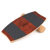 costway tabla de equilibrio de madera con rodillo de corcho y almohadilla de fieltro antideslizante para surf esqui patinaje marron