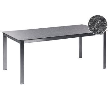 Mesa De Comedor De Jardín De 6 Plazas 180 X 90 Cm Tablero De Cristal Cerámico Templado Estructura De Acero Inoxidable Negro Cosoleto