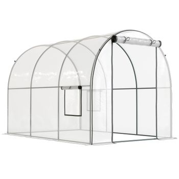 Outsunny Invernadero de Túnel 3x2x2 m con Puerta Enrollable 2 Ventanas de Malla y Estructura de Acero Transparente