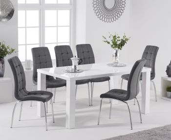 Atlanta 160cm White High Gloss Table with Calgary Velvet Chairs - Green, 4 Chairs