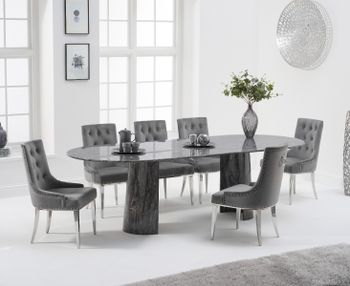 Sutton 260cm Table Grey Marble With Talia Velvet Chairs - Grey, 6 Chairs