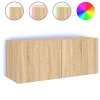 mueble de tv de pared con luces led roble sonoma 100x35x41 cm vidaxl