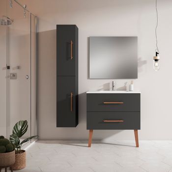 Mueble Fusta 60 Cm 2c, Antracita Mate. Pack Mueble + Lavabo.