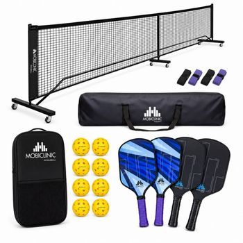 Set Pickleball Mobiclinic 4 Raquetas 8 Pelotas Red Con Ruedas Bolsa De Transporte Grip Antideslizante Mobiall