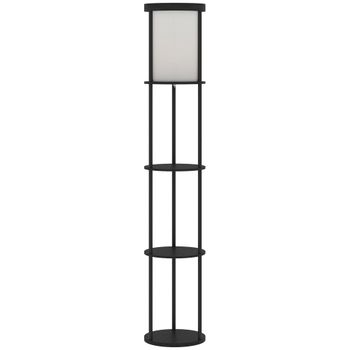 HOMCOM Lámpara de pie con 3 estantes, diseño redondo, mando a distancia, interruptor de pie, temperatura de luz ajustable, para salón, Negro   Aosom España