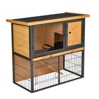 pawhut conejera de exterior de madera jaula mascotas pequenas 2 niveles con rampa bandeja extraible puertas cerraduras 895x45x81 cm   aosom espana